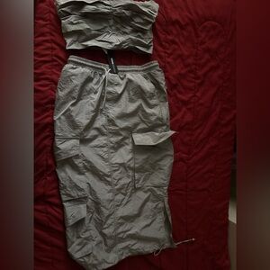 Gray Parachute Maxi Skirt Set